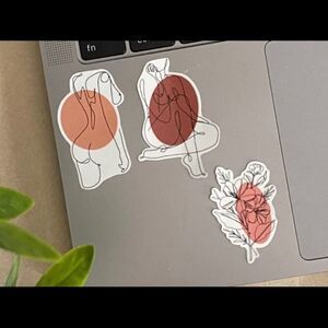 PACK of 3 Vinyl Glossy Stickers | Single line portrait | Single line bouquet |
